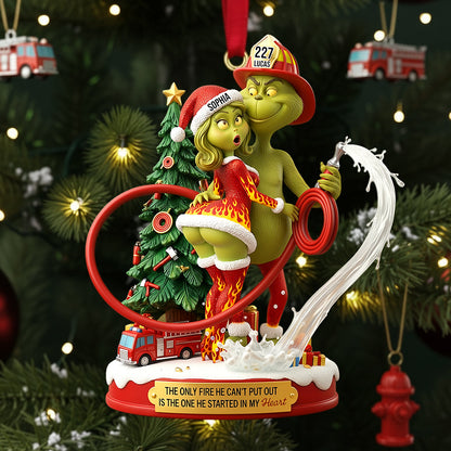 Funny Firefighter Green Monster Personalized Gifts For Couple Christmas Ornament 02tgtn011025