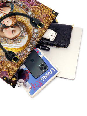 Catholight  Divine Madonna and Child Leather Handbag - Elegant Religious Artwork