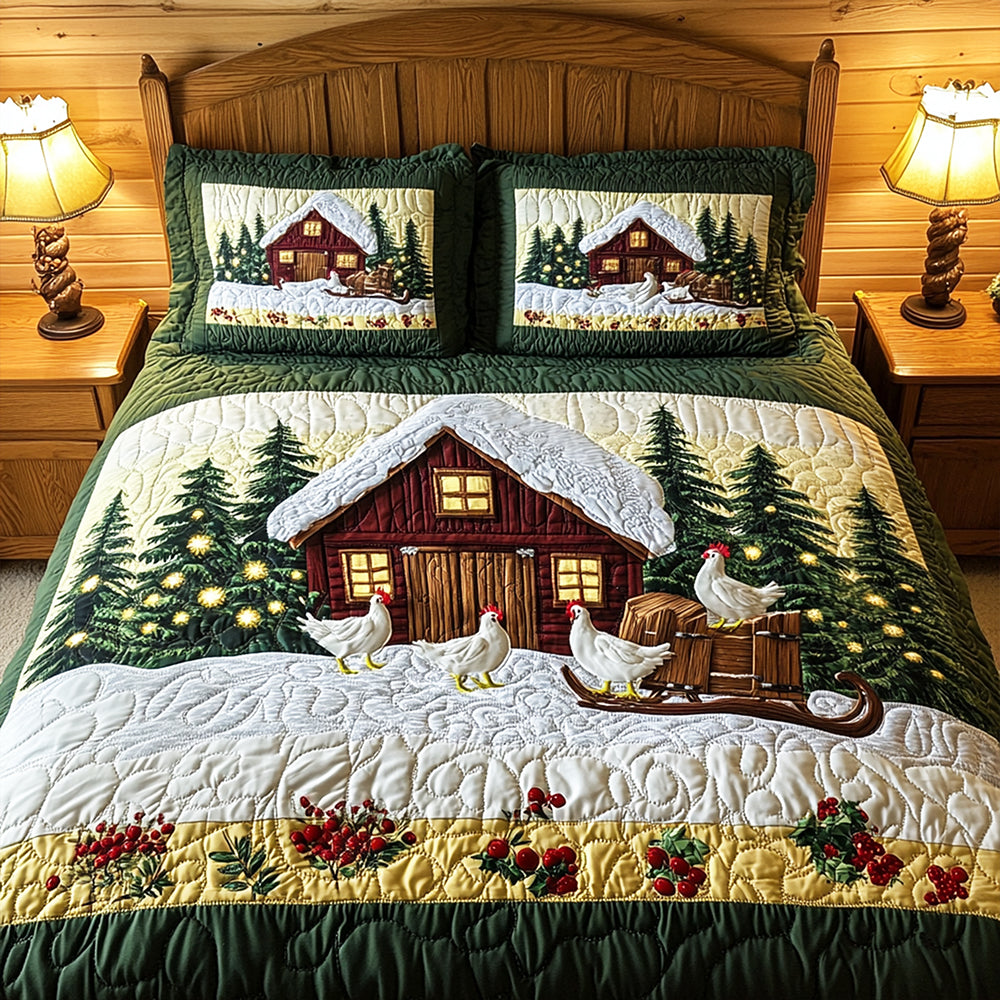Farmhouse In Snow Quilt Bed Set - Gifts For Chicken Lovers 03tgqn080825