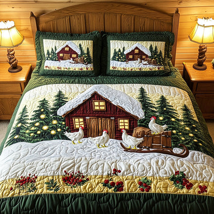 Farmhouse In Snow Quilt Bed Set - Gifts For Chicken Lovers 03tgqn080825