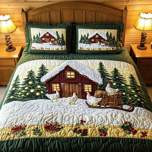 Farmhouse In Snow Quilt Bed Set - Gifts For Chicken Lovers 03tgqn080825