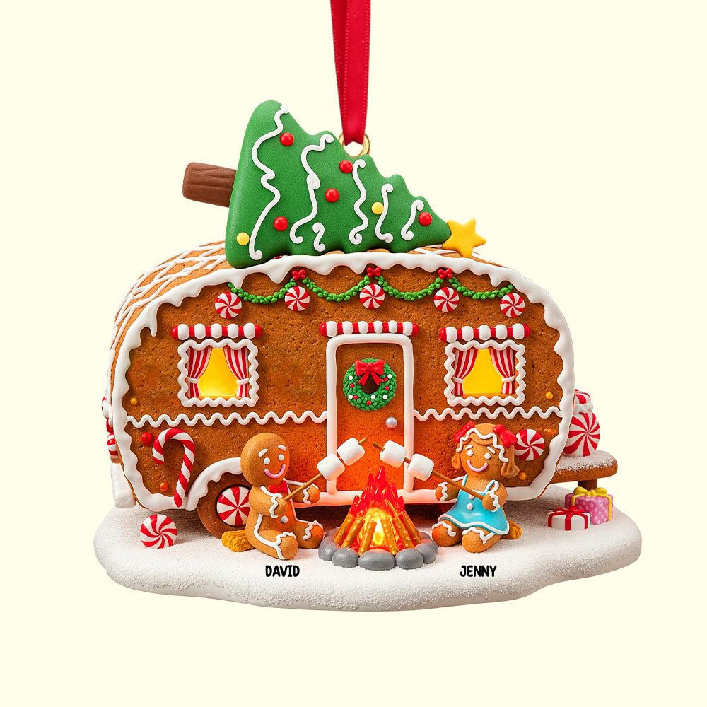 Personalized Gifts For Camping Gingerbread Couple Christmas Wooden Ornament 03pgtn190825