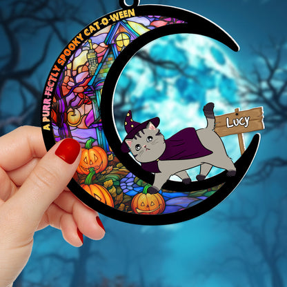 Personalized Halloween Gifts For Cat Lovers Suncatcher, Cat-O-Ween 03KADC290724 - Ornament - GoDuckee