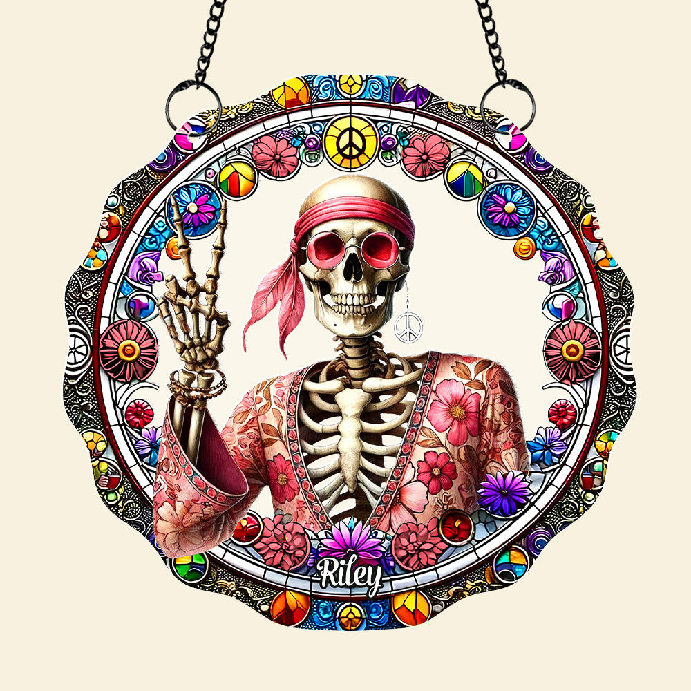 Personalized Gift For Hippie Acrylic Suncatcher, Peace Love Skull 04QHTN060924 - Ornament - GoDuckee