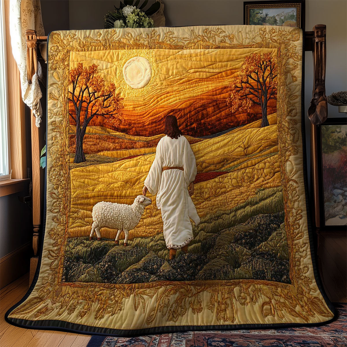 Jesus With The Lamb At Sunset Quilted Blanket 01acxa210425
