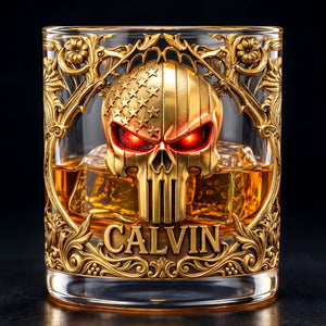 American Skull 11oz Round Glass - Personalized Gifts For Patriotics Glass 02HUTN120626