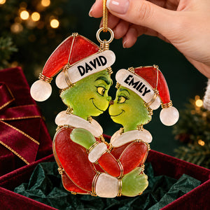 Christmas Couple Sea Glass Effect Ornament, Personalized Gifts For Couple 06QHDT131026
