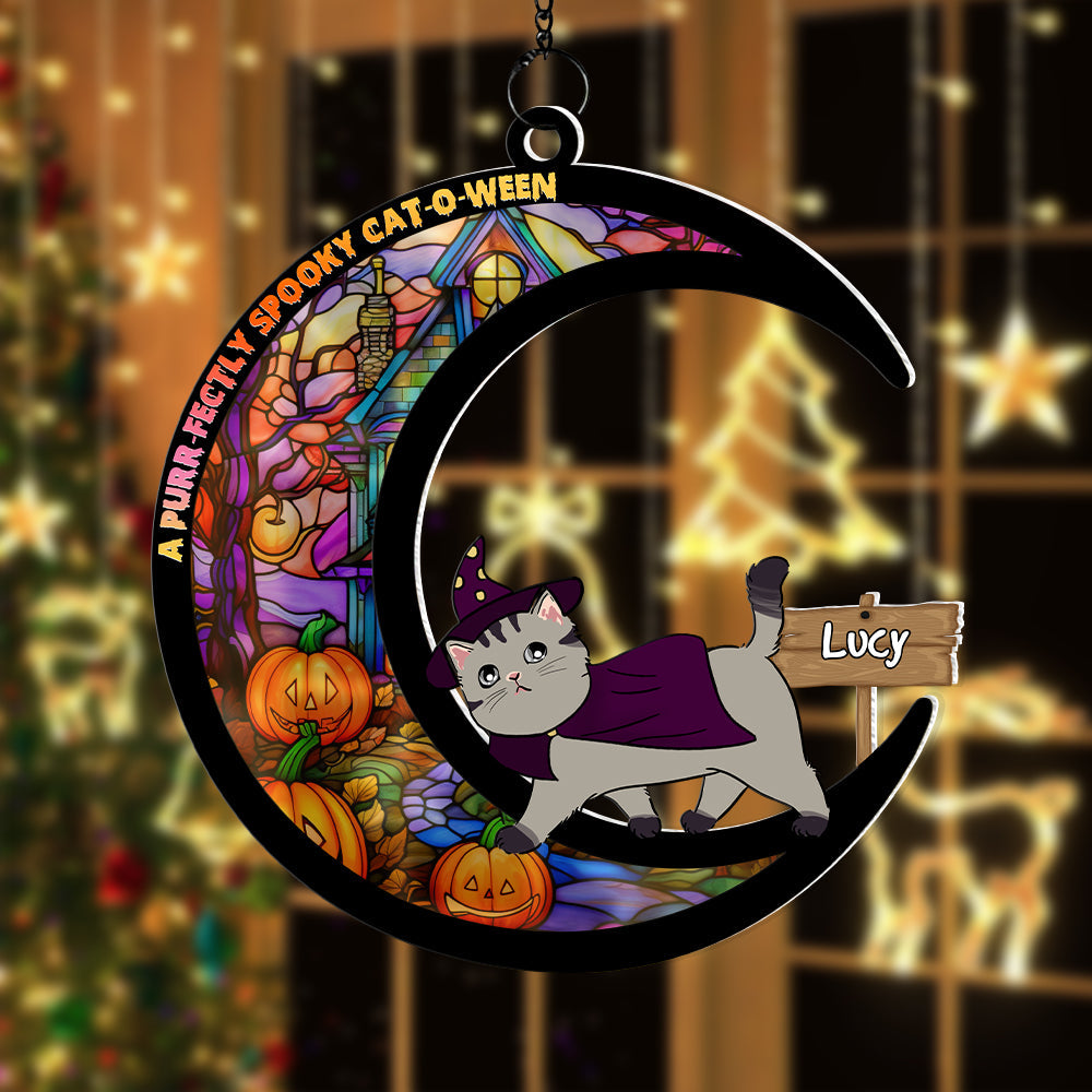 Personalized Halloween Gifts For Cat Lovers Suncatcher, Cat-O-Ween 03KADC290724 - Ornament - GoDuckee