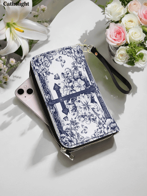 Catholight  The Cross Amidst Blooming Faith - Leather Wallet Purse