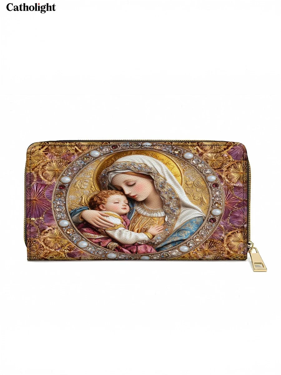 Catholight  Divine Madonna And Child Leather Wallet Purse
