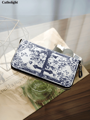 Catholight  The Cross Amidst Blooming Faith - Leather Wallet Purse
