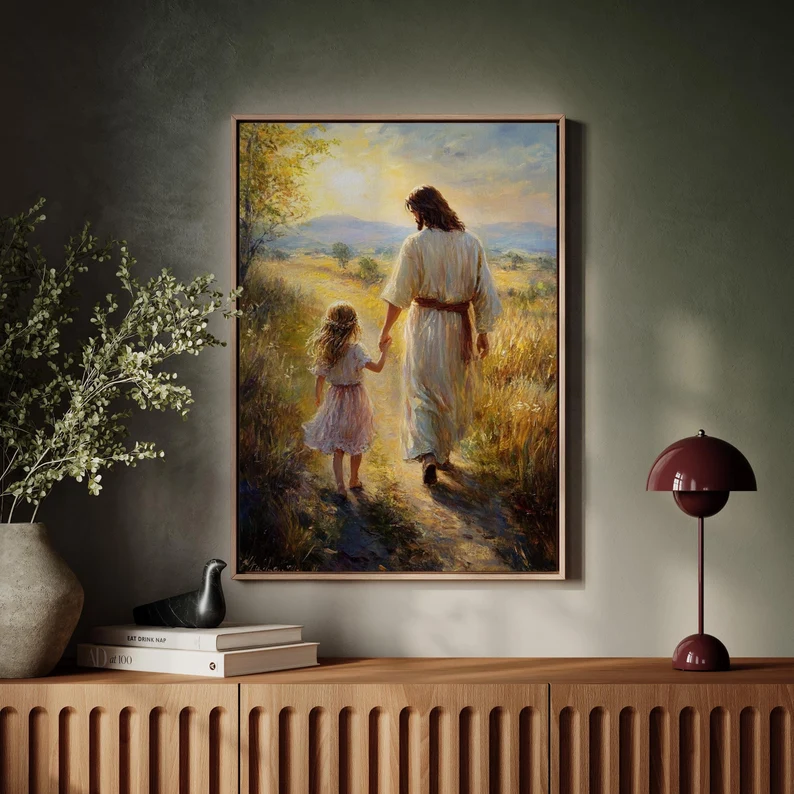 Jesus Walking with a Child Canvas Print 09acxd060525