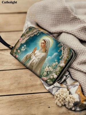 Catholight  Lady Of Lourdes Leather Wallet Purse