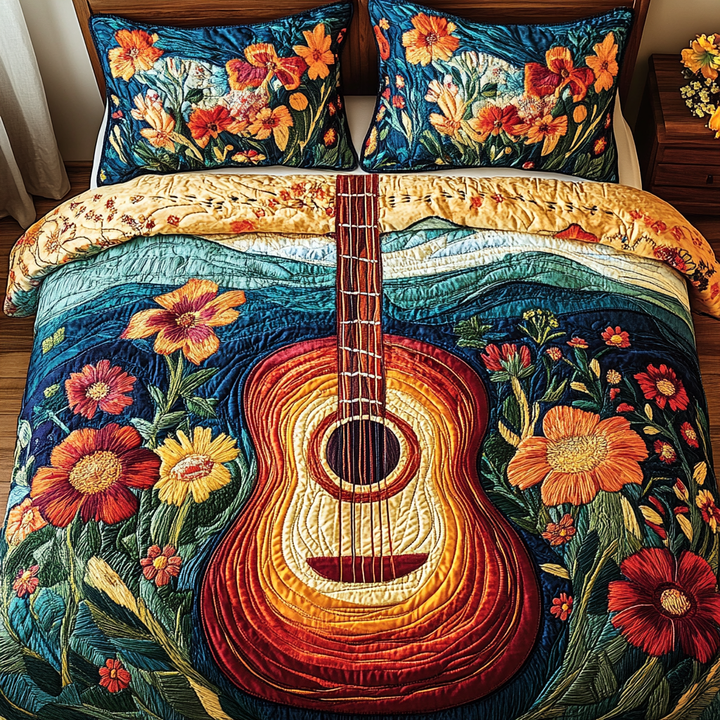 Acoustic Bloom 3-Piece Quilted Bedding Set NCU0VL1246