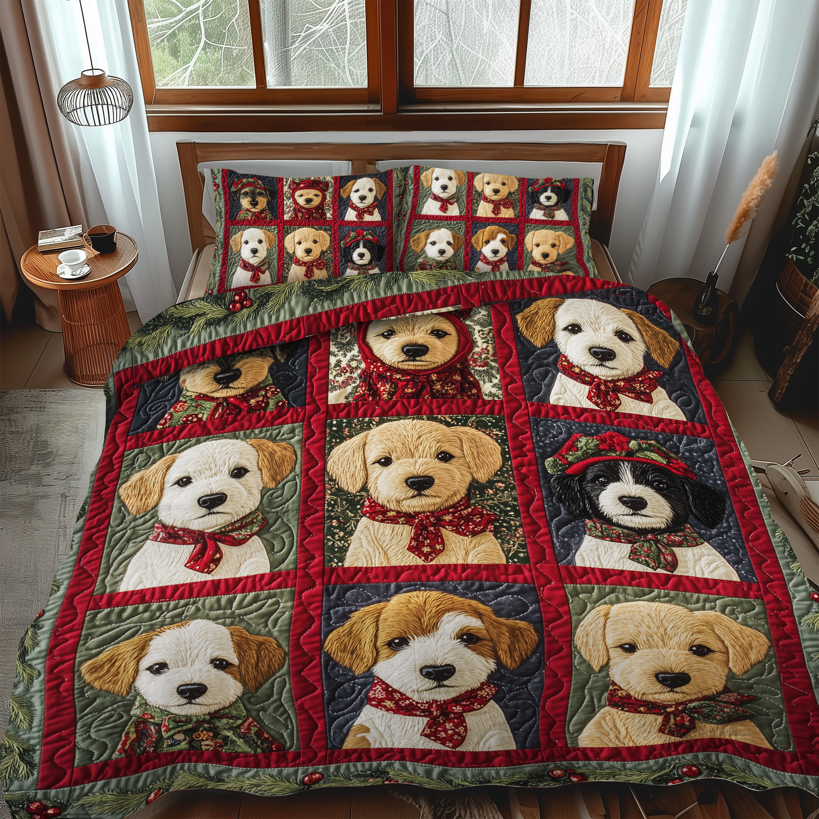 Adorable Puppy Snowflakes 3-Piece Quilted Bedding Set NCU0VL622