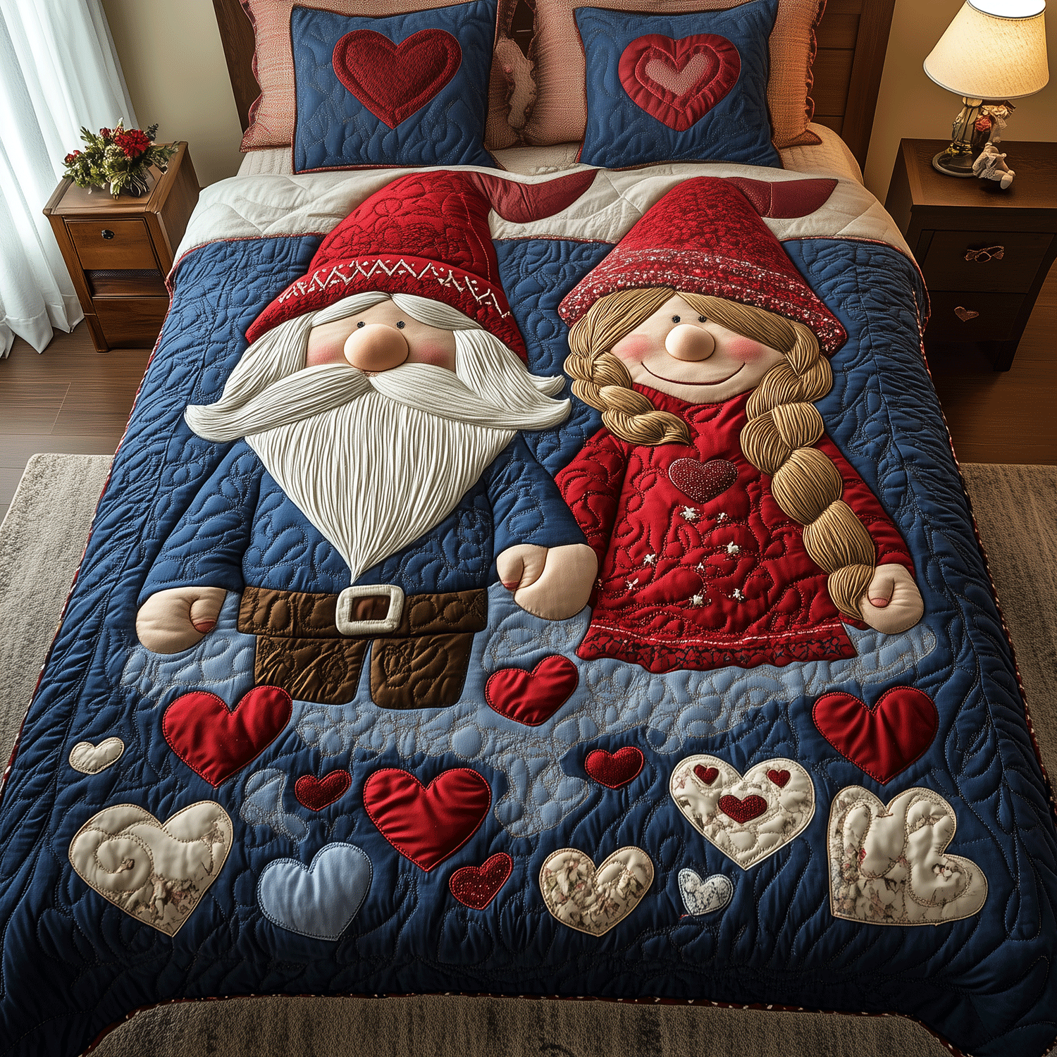 Adoring Gnome Pair 3-Piece Quilted Bedding Set NCU0TH2468