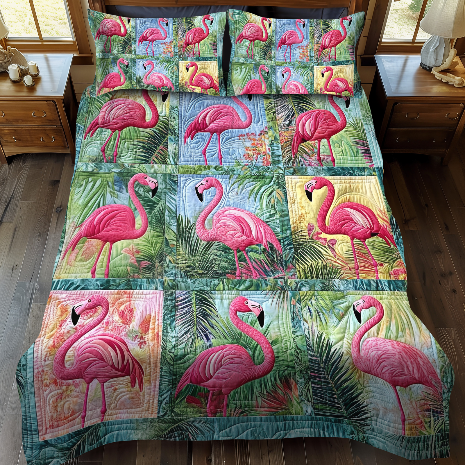 Affectionate Flamingo 3-Piece Quilted Bedding Set NCU0VL571