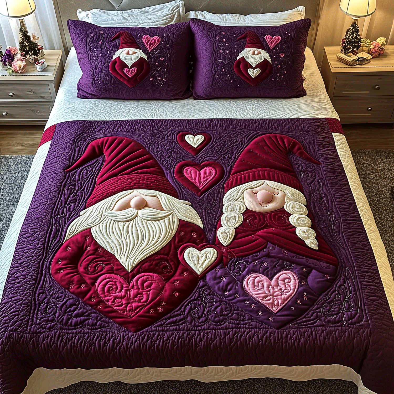 Affectionate Heartbeats 3-Piece Quilted Bedding Set NCU0TH2480