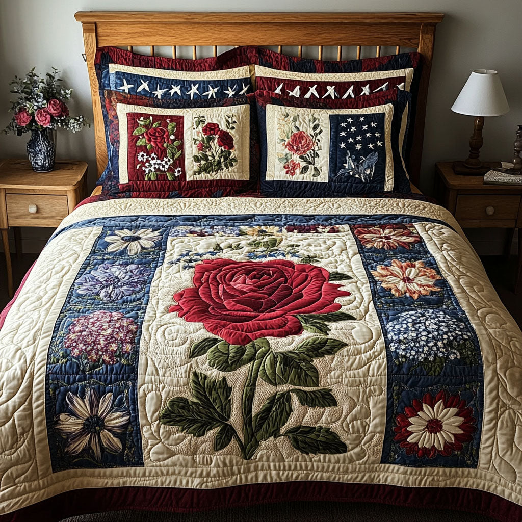 All-American Floral 3-Piece Quilted Bedding Set NCU0PT4894