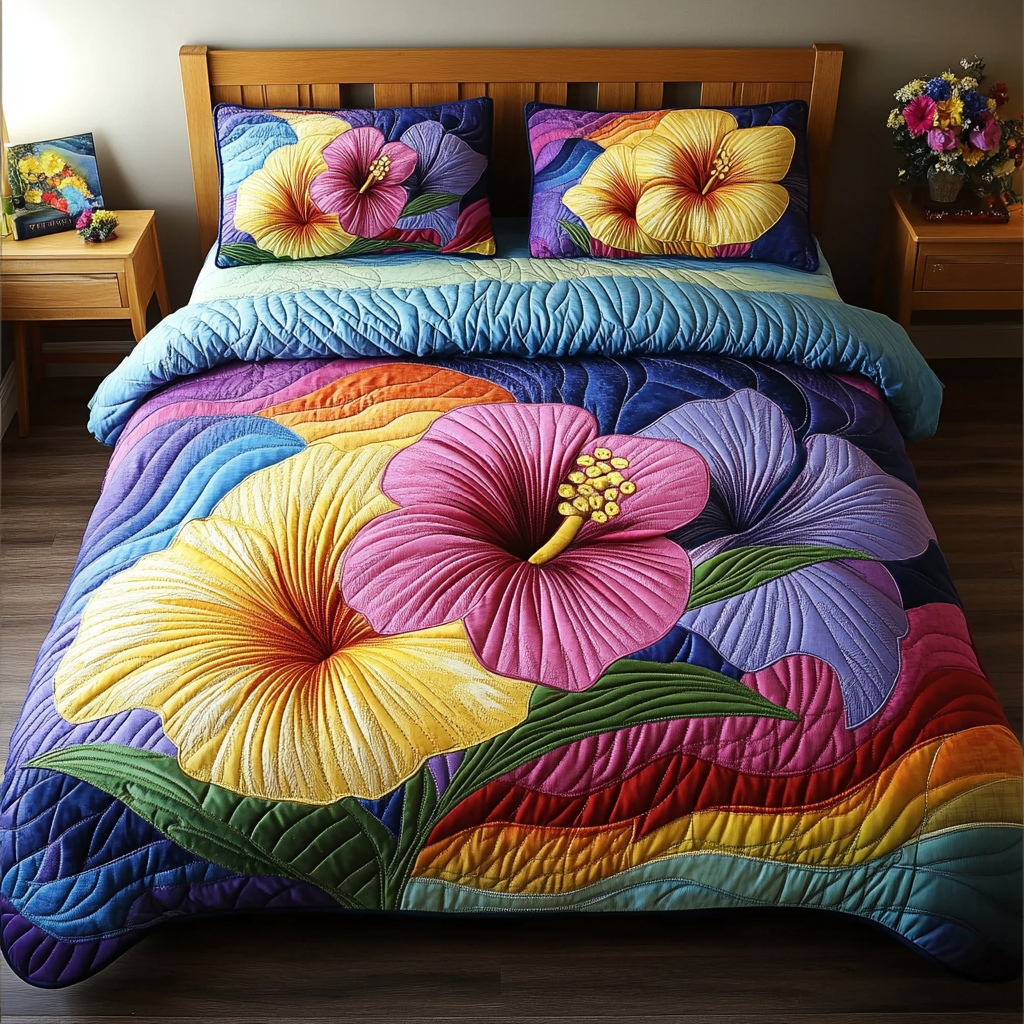 Aloha Blossom 3-Piece Quilted Bedding Set NCU0DK5700