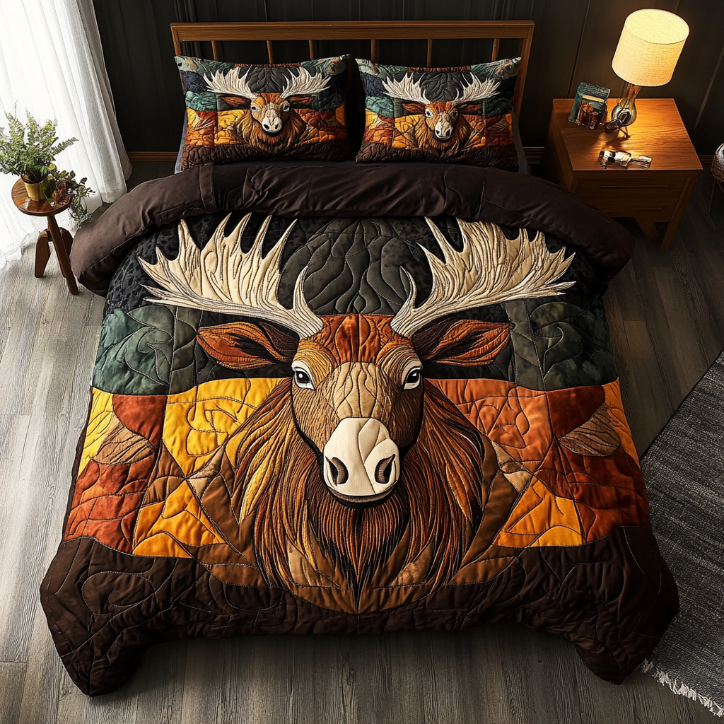 Alpine Antler Art 3-Piece Quilted Bedding Set NCU0DK3368