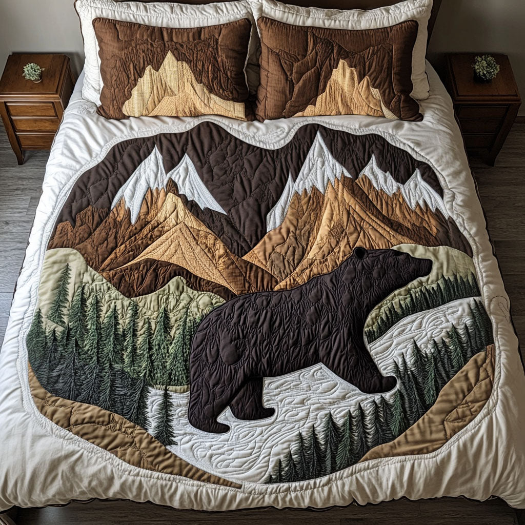 Alpine Bear Stroll 3-Piece Quilted Bedding Set NCU0NT3059