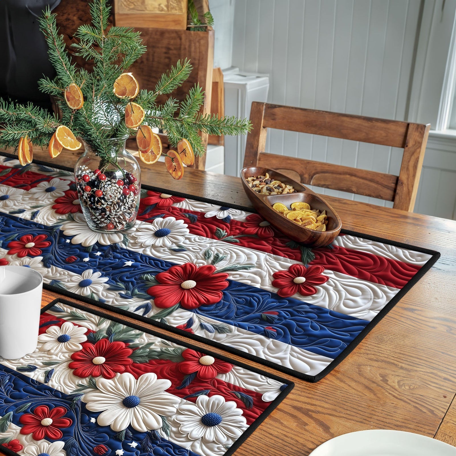 Americana Daisy Patch Quilted Table Runner and Quilted Place Mat Set NCU0PT4506