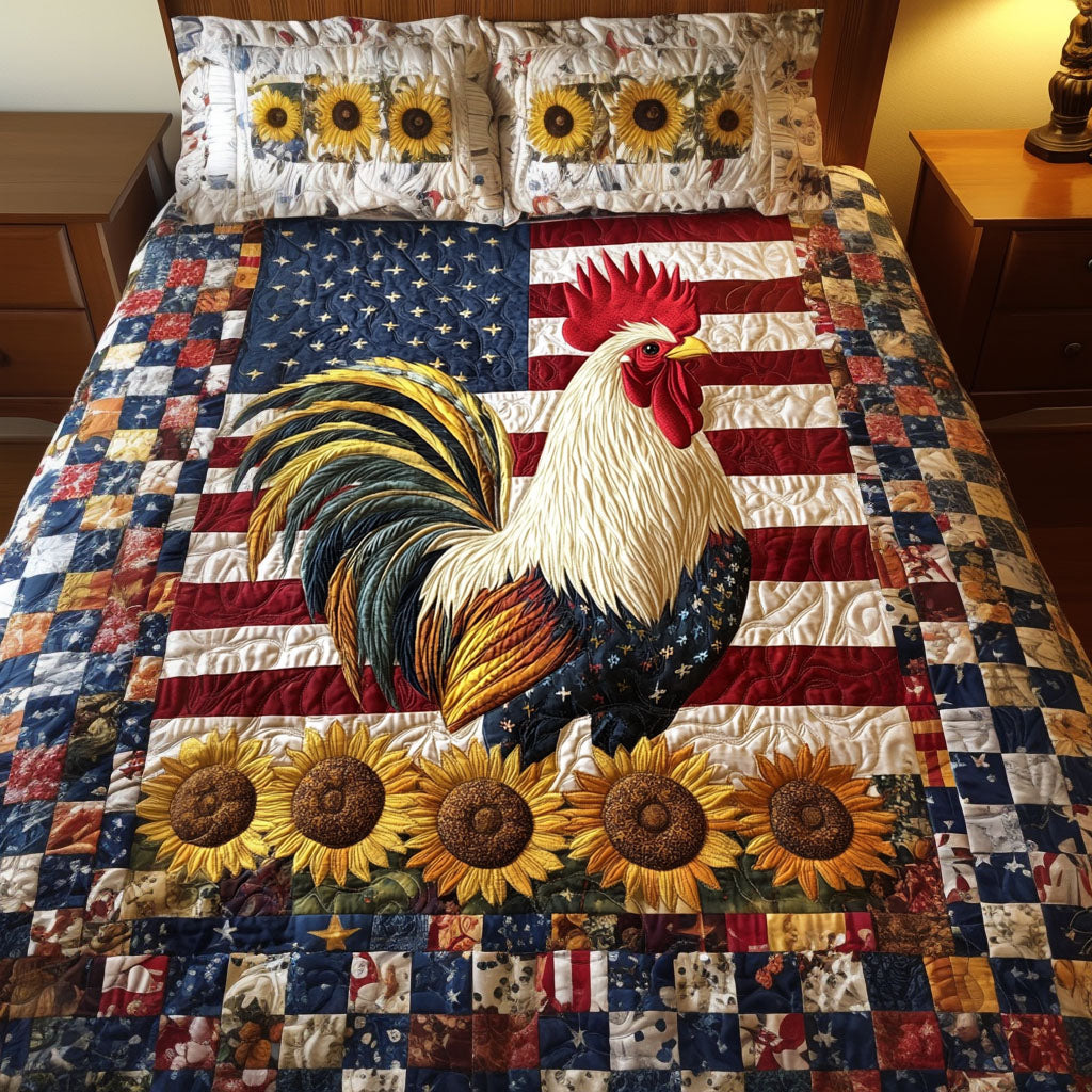 Americana Roosters 3-Piece Quilted Bedding Set NCU0PT2703