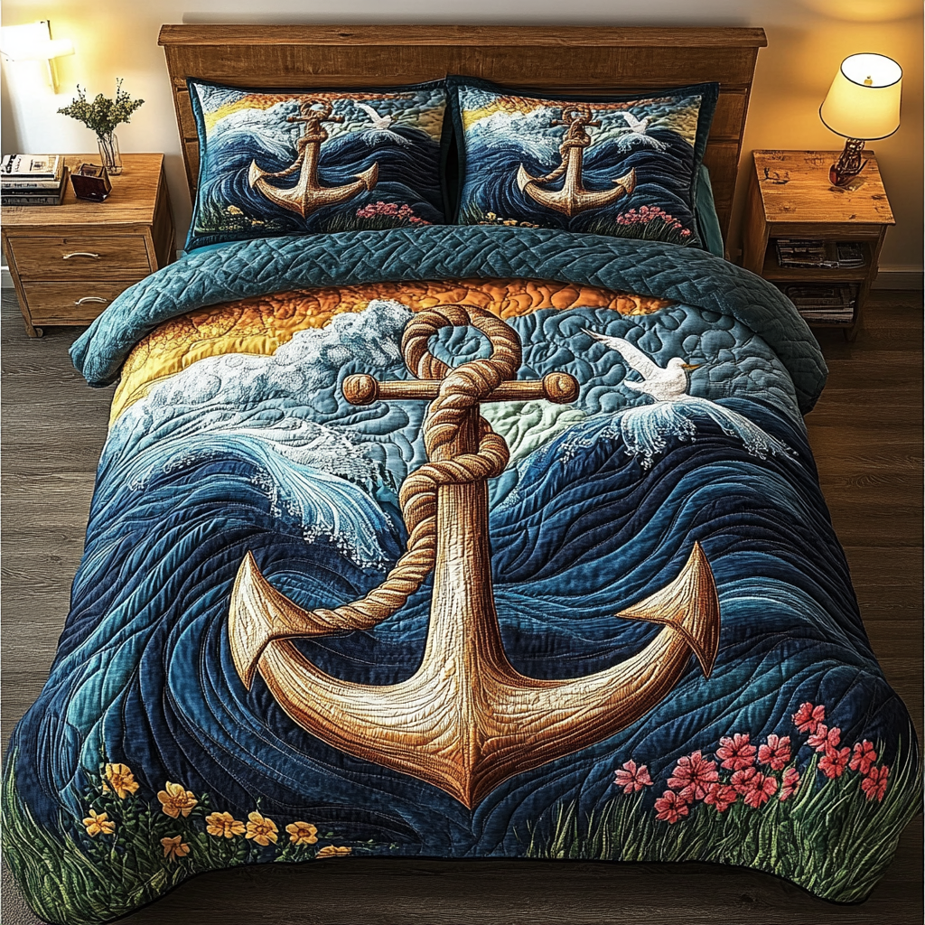 Anchor Haven 3-Piece Quilted Bedding Set NCU0DK3989