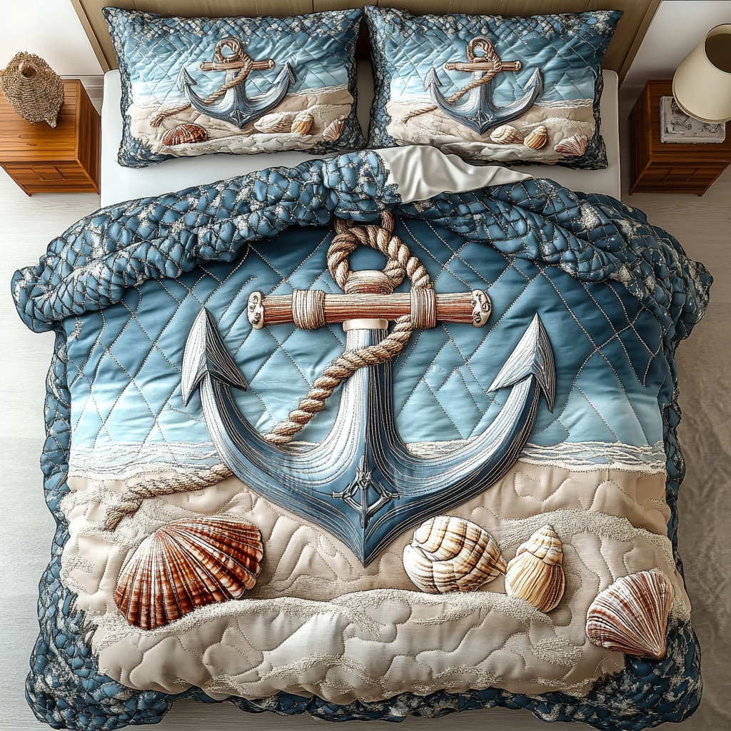 Anchored Serenity 3-Piece Quilted Bedding Set NCU0VL876