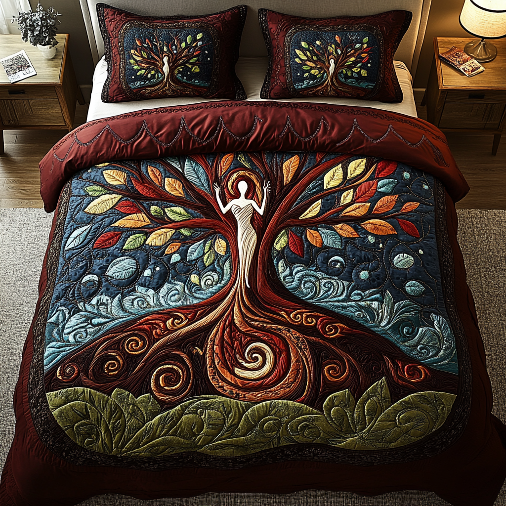 Ancient Wisdom 3-Piece Quilted Bedding Set NCU0DK5262