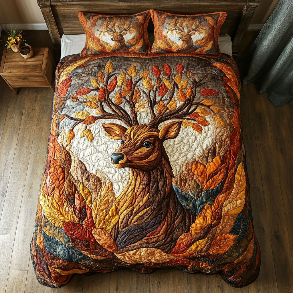 Antlered Blossoms 3-Piece Quilted Bedding Set NCU0PT3739