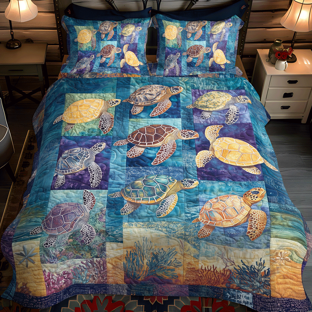 Aqua Adventure 3-Piece Quilted Bedding Set NCU0TL1132