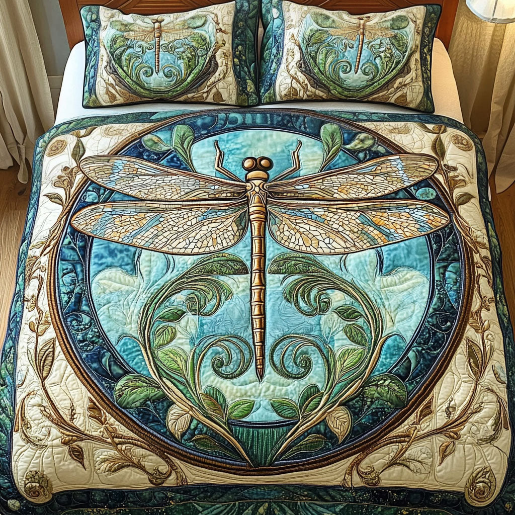 Aqua Dragonfly 3-Piece Quilted Bedding Set NCU0NT3492