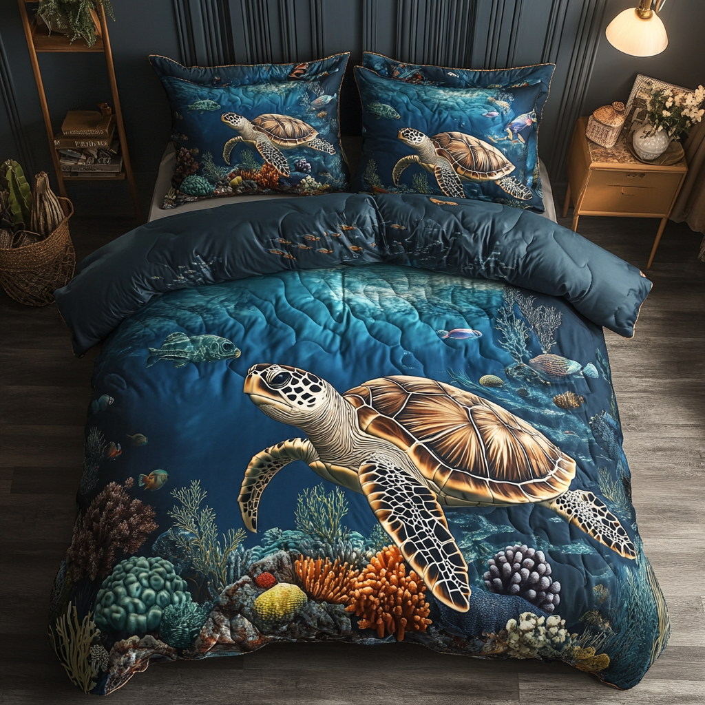 Aqua Explorer 3-Piece Quilted Bedding Set NCU0DK2748