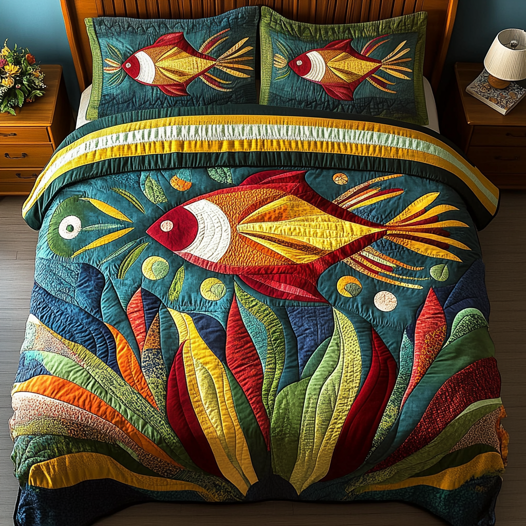 Aqua Glow 3-Piece Quilted Bedding Set NCU0VH3269