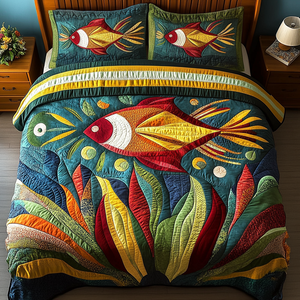 Aqua Glow 3-Piece Quilted Bedding Set NCU0VH3269