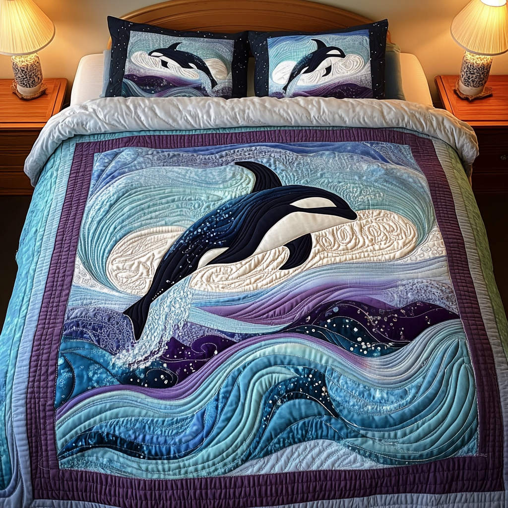 Aqua Harmony 3-Piece Quilted Bedding Set NCU0VH1255