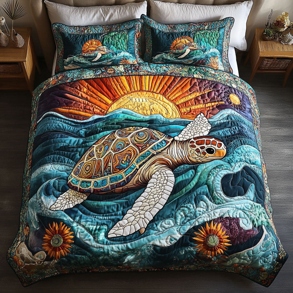 Aqua Journey 3-Piece Quilted Bedding Set NCU0PT3535