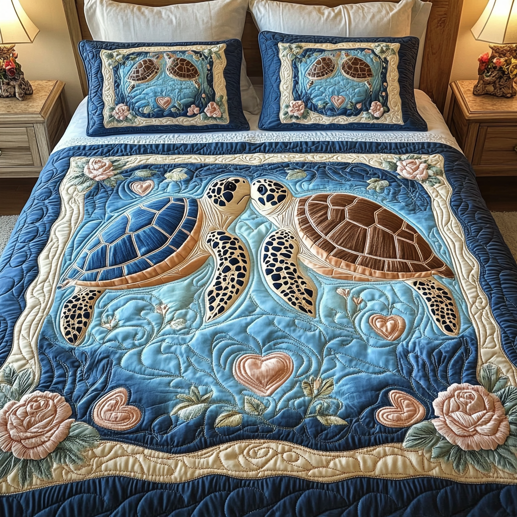 Aqua Love 3-Piece Quilted Bedding Set NCU0VH1563