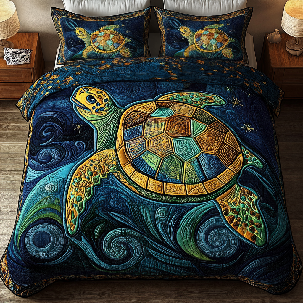 Aqua Mirage 3-Piece Quilted Bedding Set NCU0VH1720