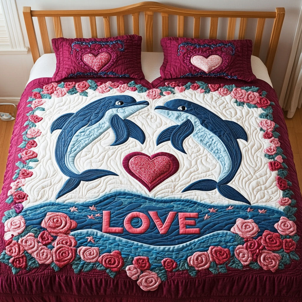Aqua Soulmates 3-Piece Quilted Bedding Set NCU0PT2966