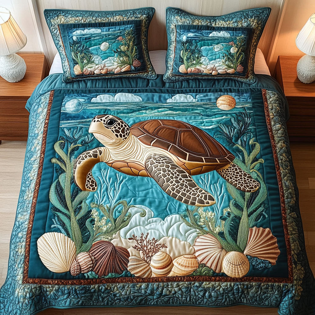 Aqua Voyager 3-Piece Quilted Bedding Set NCU0NT2514