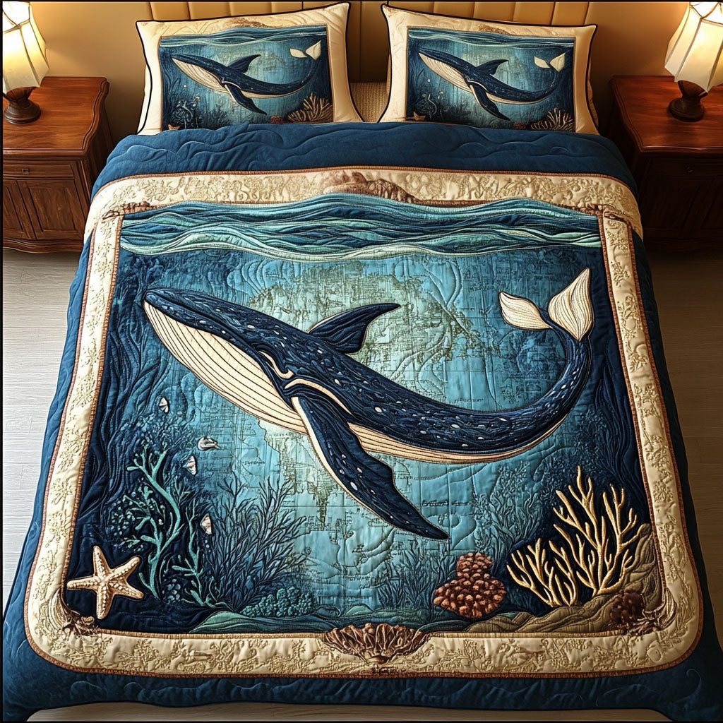 Aqua Whale Voyage 3-Piece Quilted Bedding Set NCU0NT2860