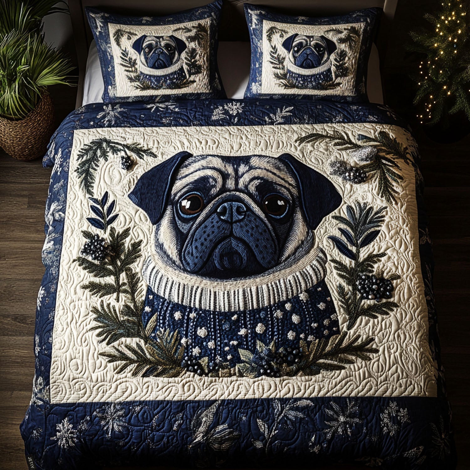 Arctic Pug 3-Piece Quilted Bedding Set NCU0PT2300