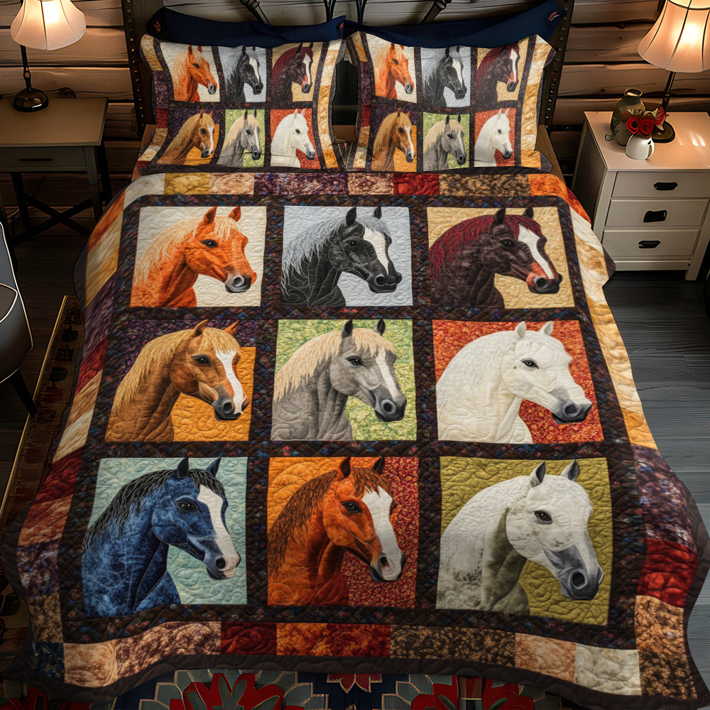 Artistic Running Horse 3-Piece Quilted Bedding Set NCU0PD576