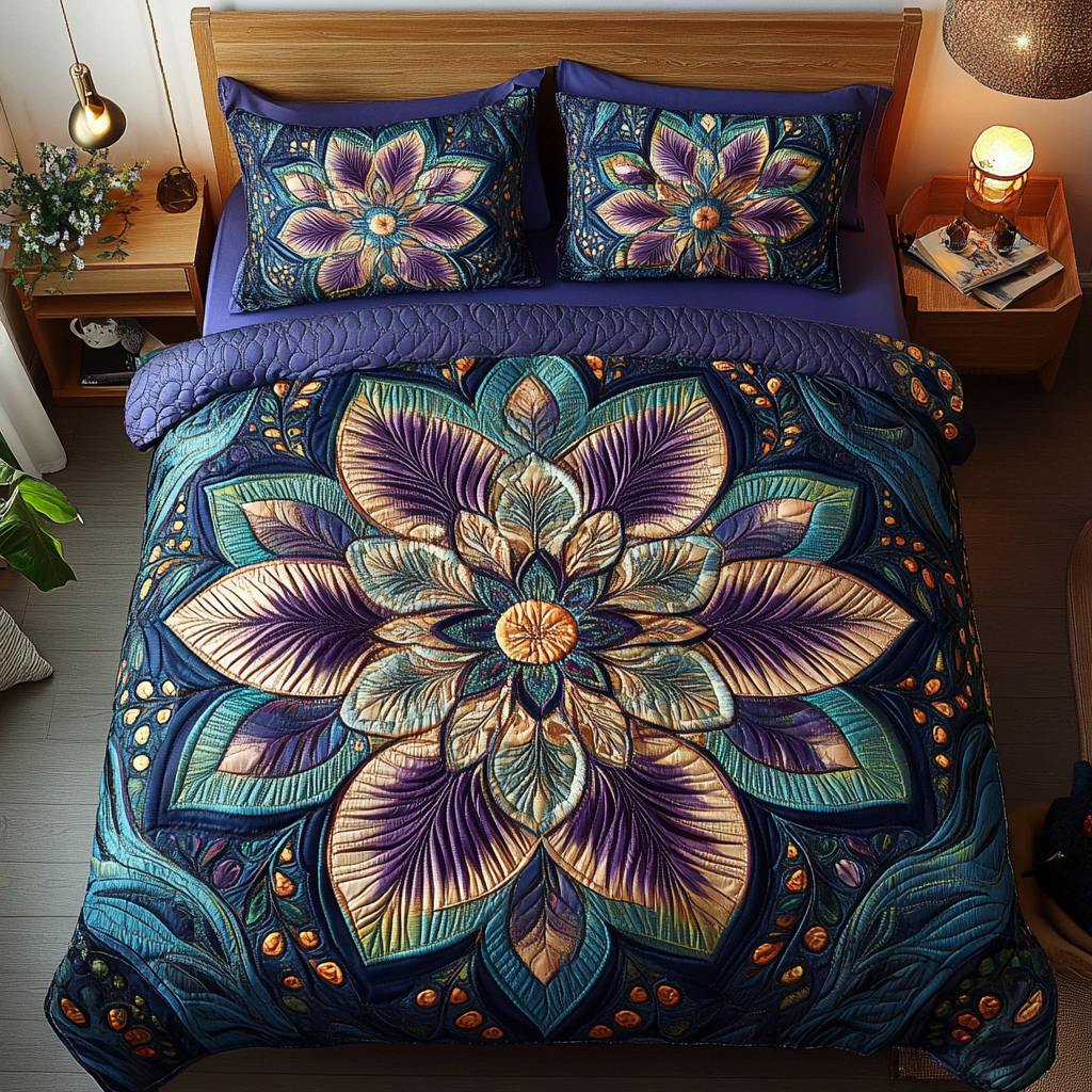 Aurora Petal Elegance 3-Piece Quilted Bedding Set NCU0DK2634