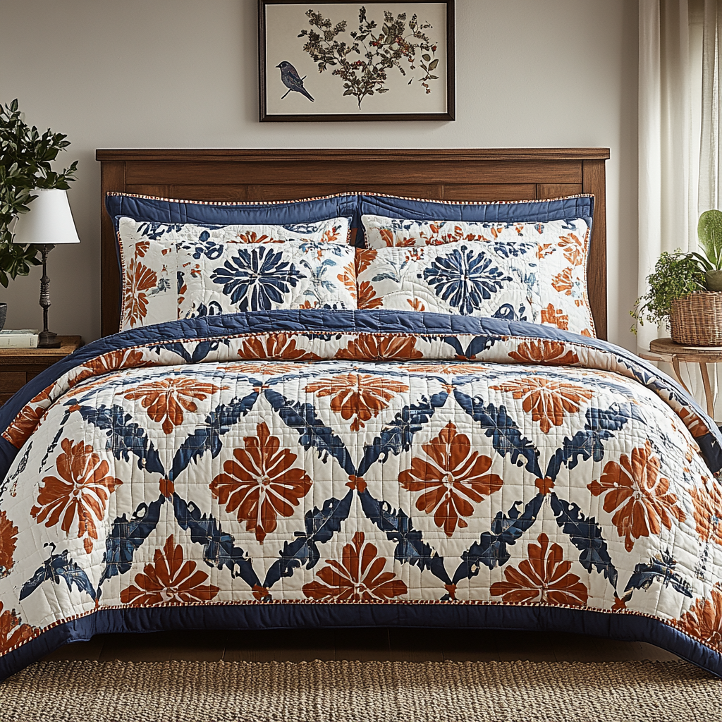 Autumn Blossom Quilt 3-Piece Quilted Bedding Set NCU0VL1006
