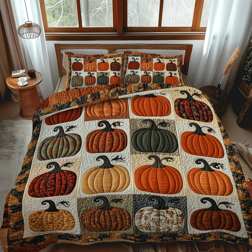 Autumn Pumpkins 3-Piece Quilted Bedding Set NCU0TH1849