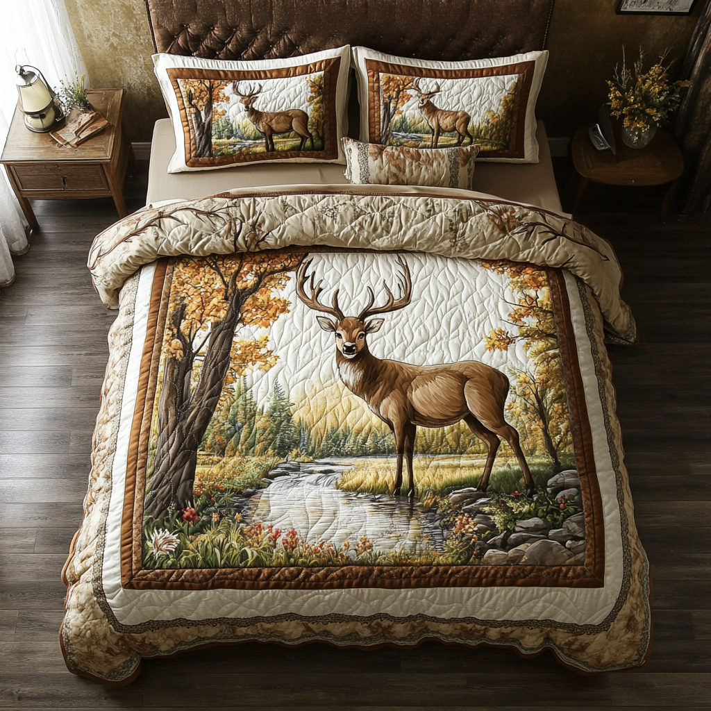 Autumn Stag 3-Piece Quilted Bedding Set NCU0DK2562